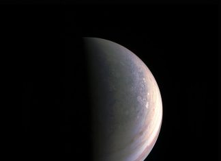 NASA Juno's spacecraft takes a picture while approaching Jupiter's North Pole