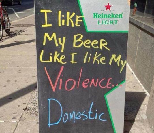 Bar Domestic Violence joke that sparked controversy.