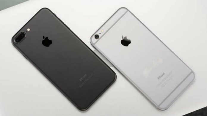 Black iPhone 7 plus next to a platinum iPhone 7