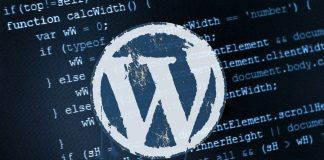 WordPress Logo on top of a sheet of code.