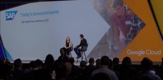 Diane Green and Bernd Leukert on stage